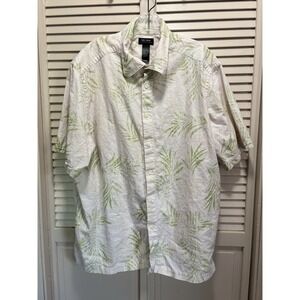 Access Cream/Green Tropical Button Up Short Sleeve Collar Shirt Size XXL Pockets